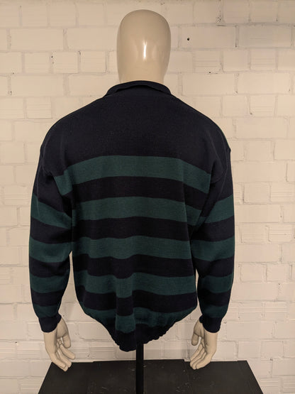 Vintage Emilio Adani polo trui. Groen Donker Blauw gekleurd. Maat XL.