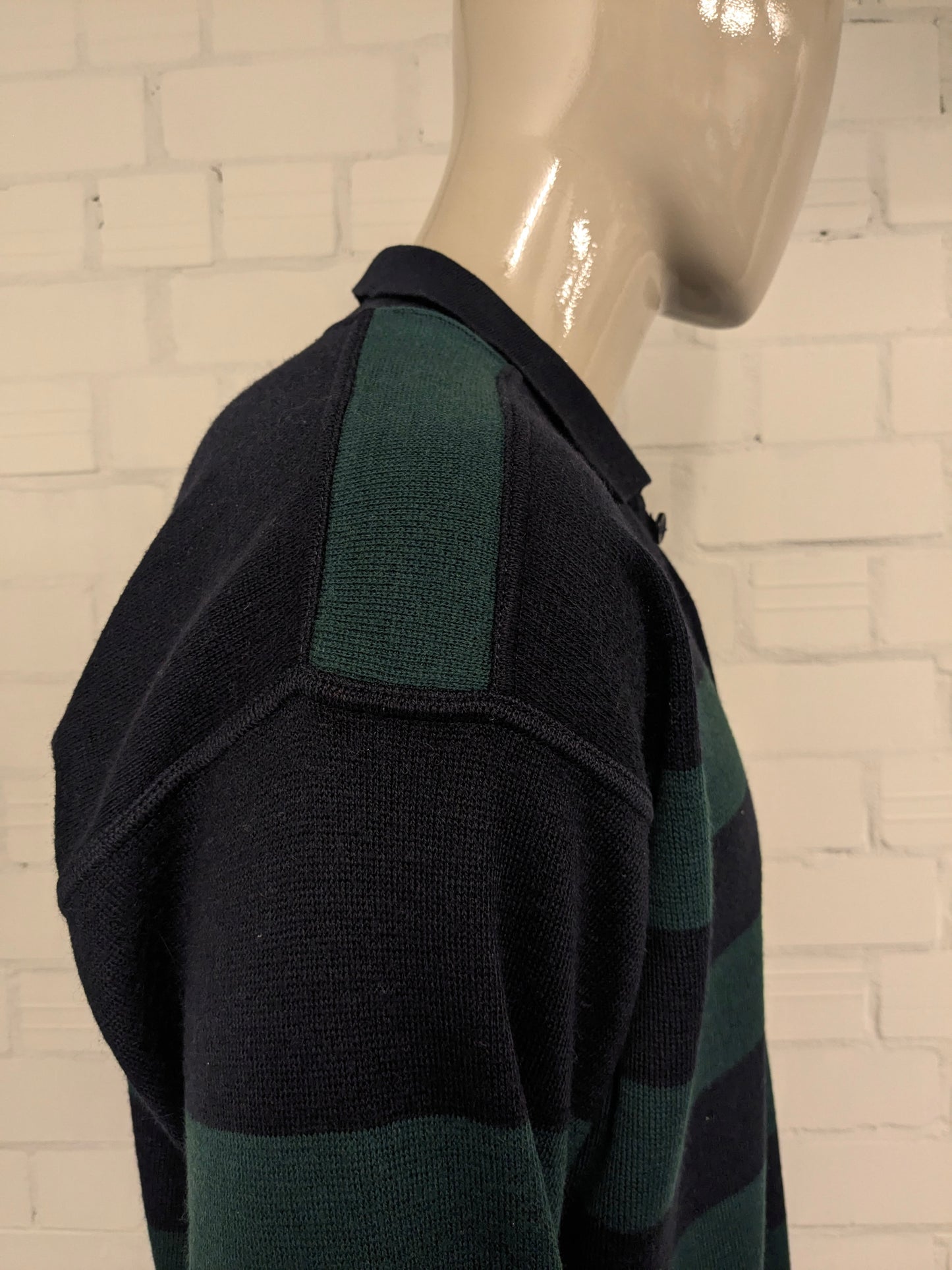 Vintage Emilio Adani polo trui. Groen Donker Blauw gekleurd. Maat XL.