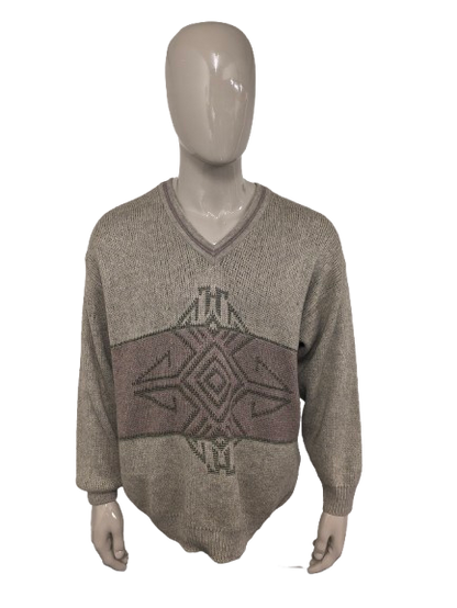Vintage Berto Martino Wollpullover mit V-Ausschnitt. Grüner beige lilac gefärbt. Größe 2xl / xxl. 22% Wolle.
