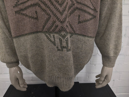Vintage Berto Martino Wollpullover mit V-Ausschnitt. Grüner beige lilac gefärbt. Größe 2xl / xxl. 22% Wolle.