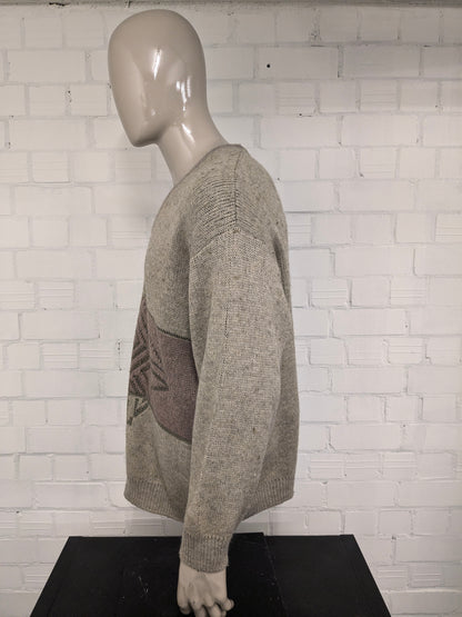 Vintage Berto Martino Wollpullover mit V-Ausschnitt. Grüner beige lilac gefärbt. Größe 2xl / xxl. 22% Wolle.