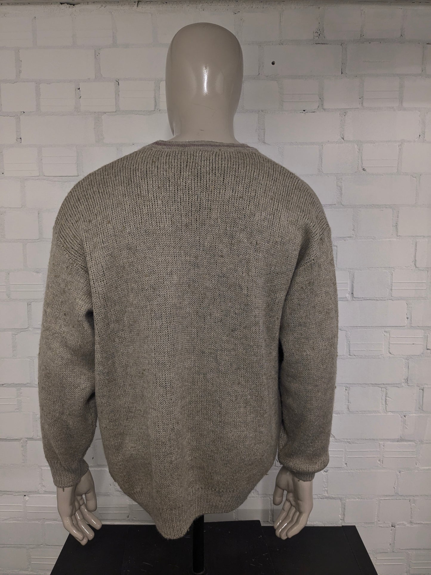 Vintage Berto Martino Wollpullover mit V-Ausschnitt. Grüner beige lilac gefärbt. Größe 2xl / xxl. 22% Wolle.