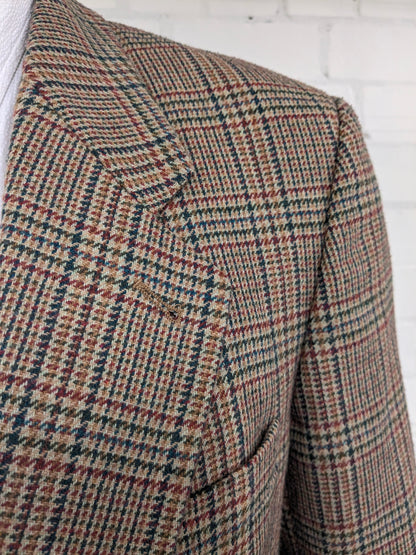 Chaqueta de lana Graham vintage. Marrón rojo verde a cuadros. Tamaño 52 / L.