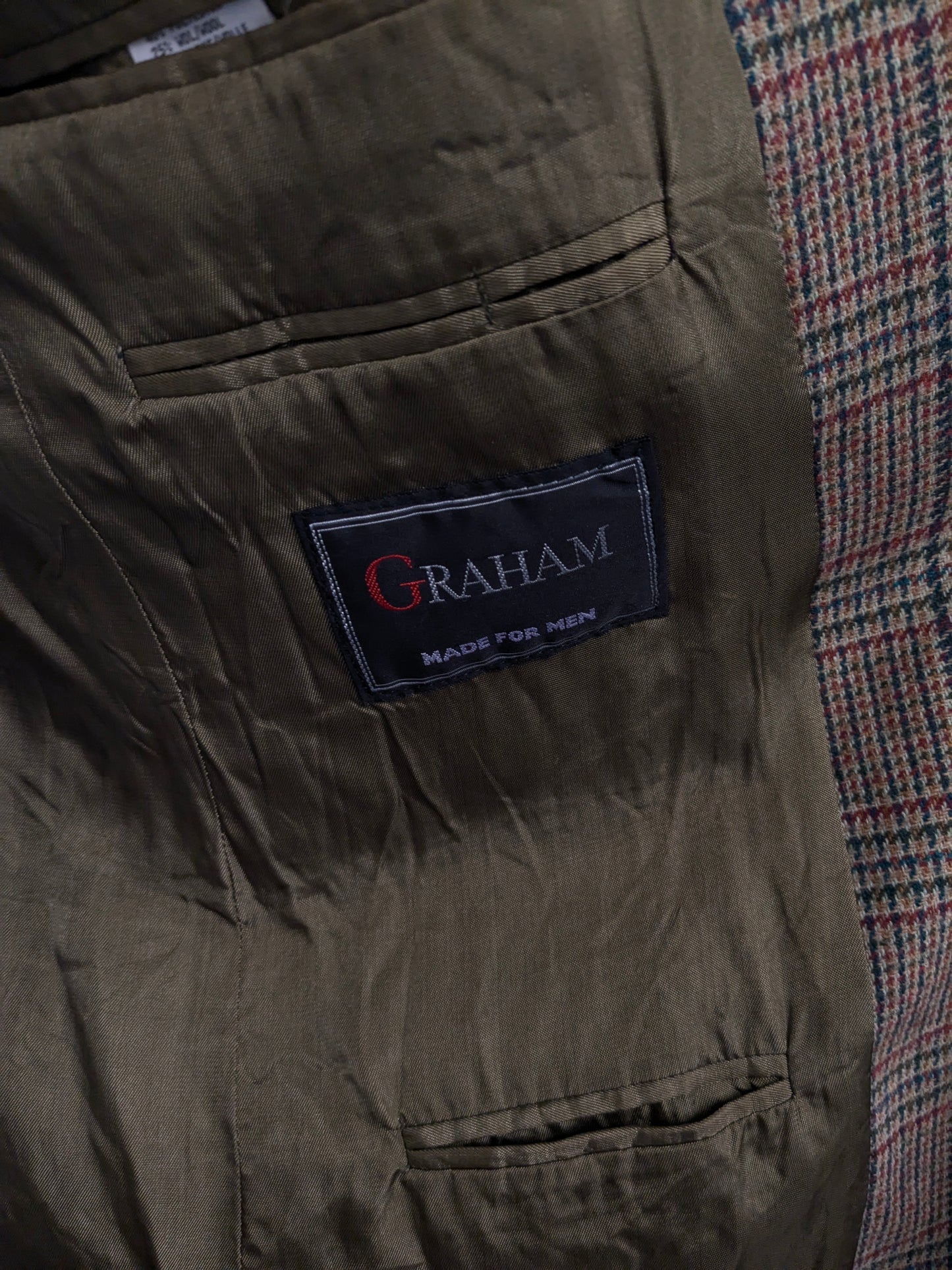 Chaqueta de lana Graham vintage. Marrón rojo verde a cuadros. Tamaño 52 / L.