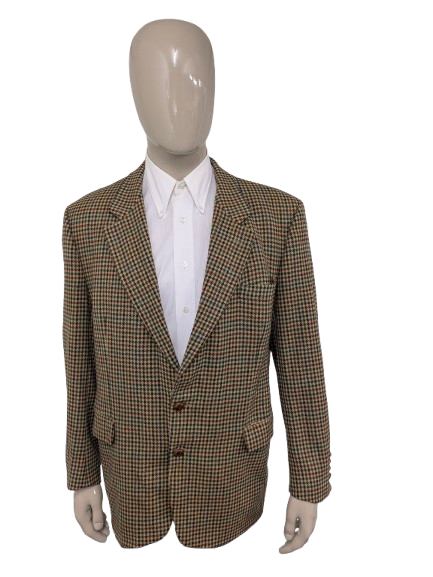 Vintage gant "The Blazer" woolen jacket with elbow strokes. Green red blue blocked. Size 54.