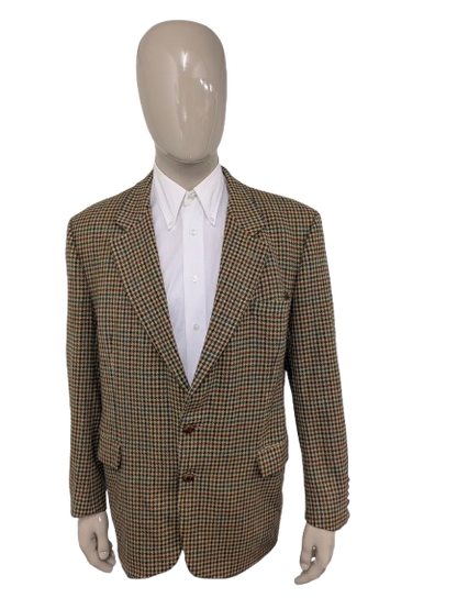 Vintage gant "The Blazer" woolen jacket with elbow strokes. Green red blue blocked. Size 54.