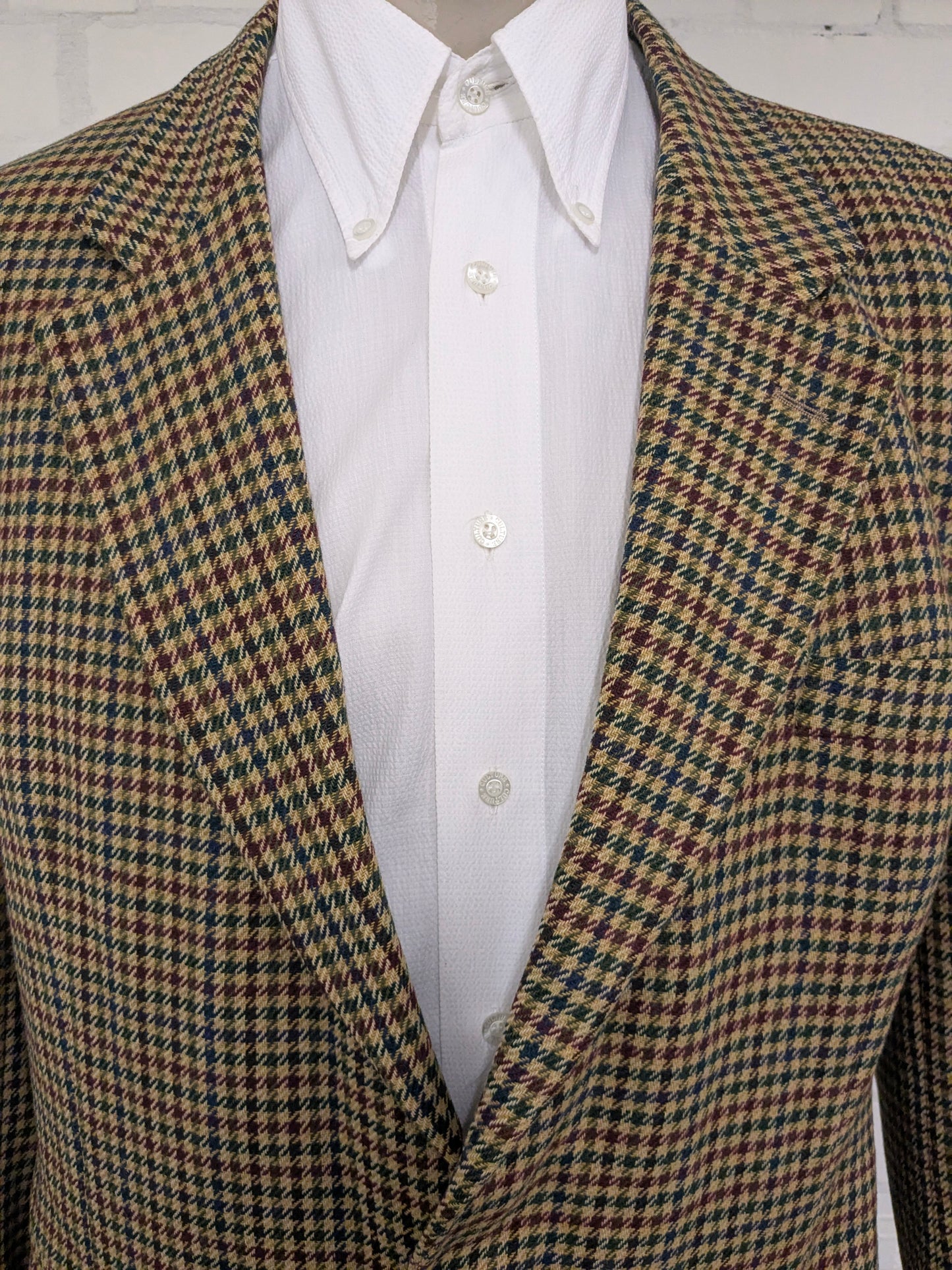Vintage gant "The Blazer" woolen jacket with elbow strokes. Green red blue blocked. Size 54.
