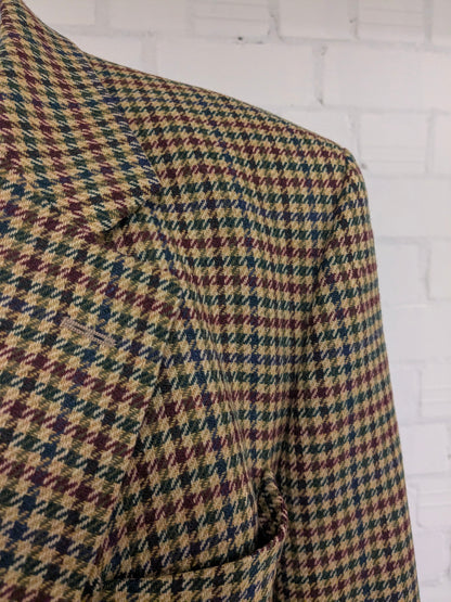 Vintage gant "The Blazer" woolen jacket with elbow strokes. Green red blue blocked. Size 54.