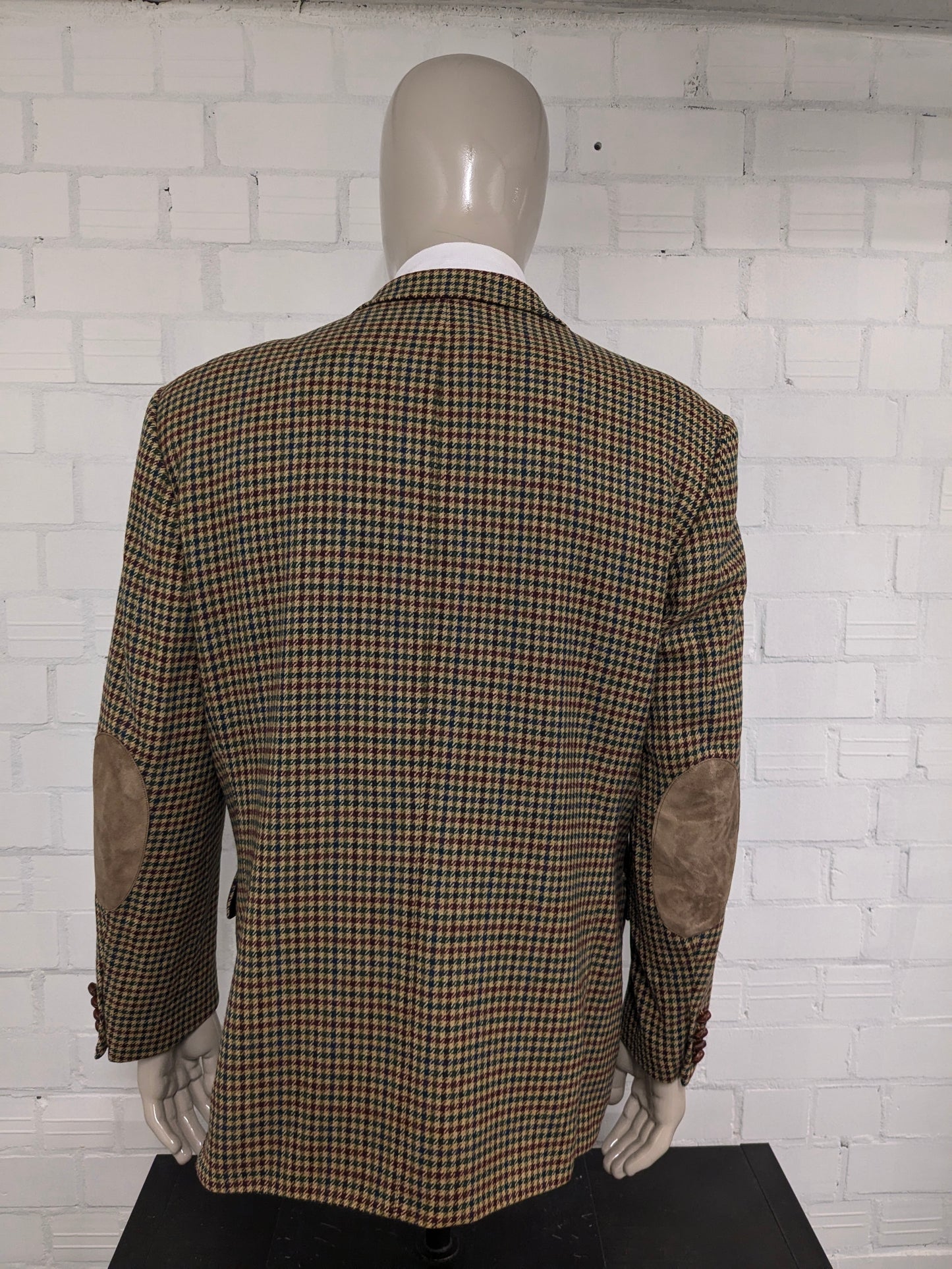Vintage gant "The Blazer" woolen jacket with elbow strokes. Green red blue blocked. Size 54.