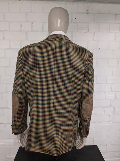 Vintage gant "The Blazer" woolen jacket with elbow strokes. Green red blue blocked. Size 54.