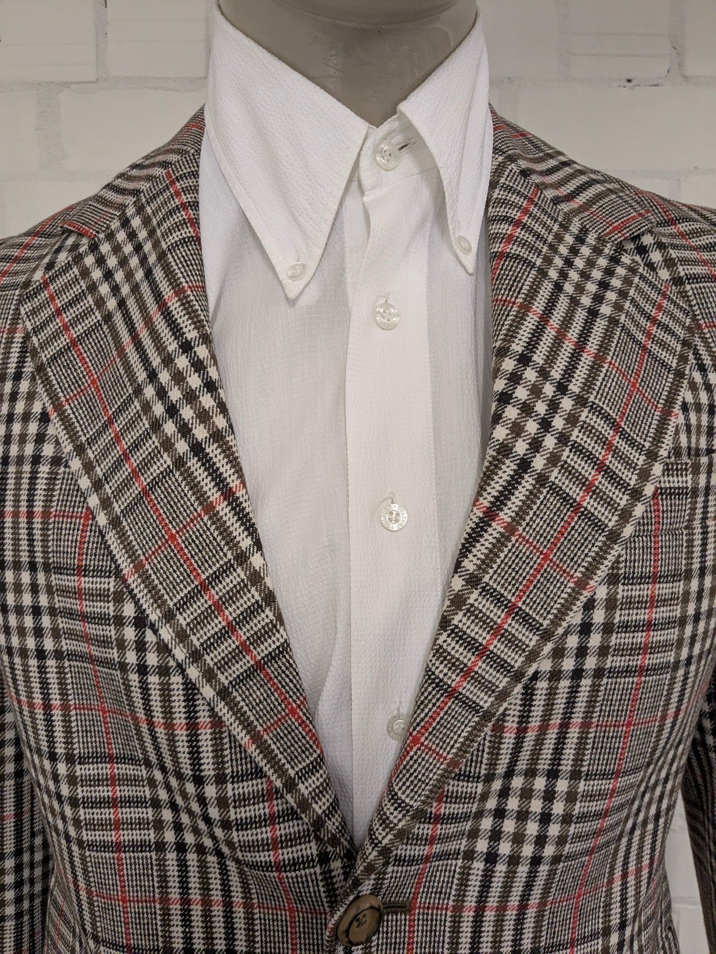 Vintage Dhobi Colbert. Rouge beige brun vérifié. Taille 50 / M.