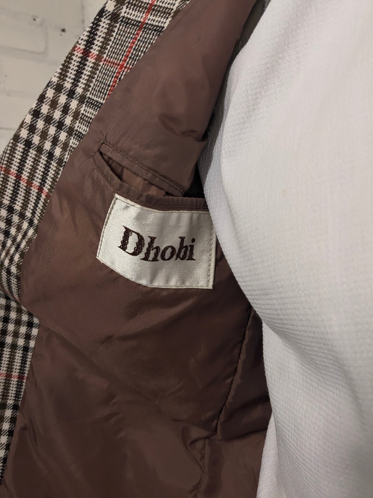Vintage Dhobi Colbert. Rouge beige brun vérifié. Taille 50 / M.