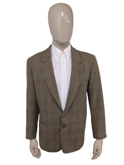 Chaqueta de lana de parada de boxes vintage. Motivo azul rojo verde. Tamaño L.