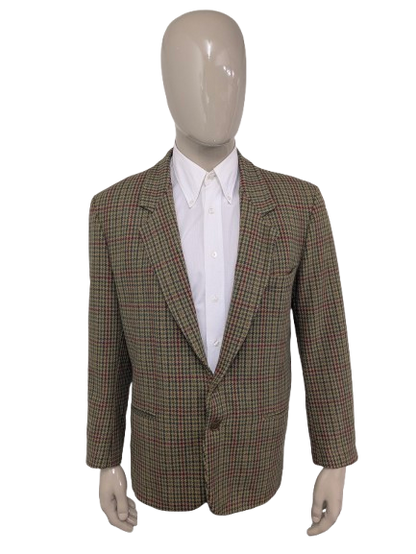 Chaqueta de lana de parada de boxes vintage. Motivo azul rojo verde. Tamaño L.