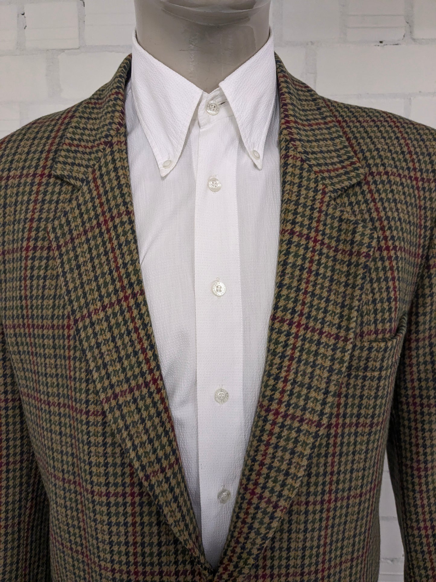 Chaqueta de lana de parada de boxes vintage. Motivo azul rojo verde. Tamaño L.