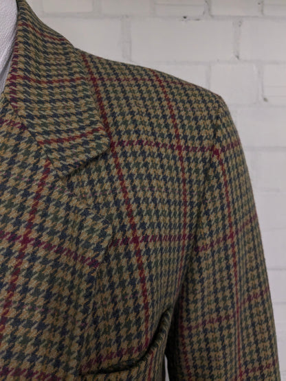 Chaqueta de lana de parada de boxes vintage. Motivo azul rojo verde. Tamaño L.