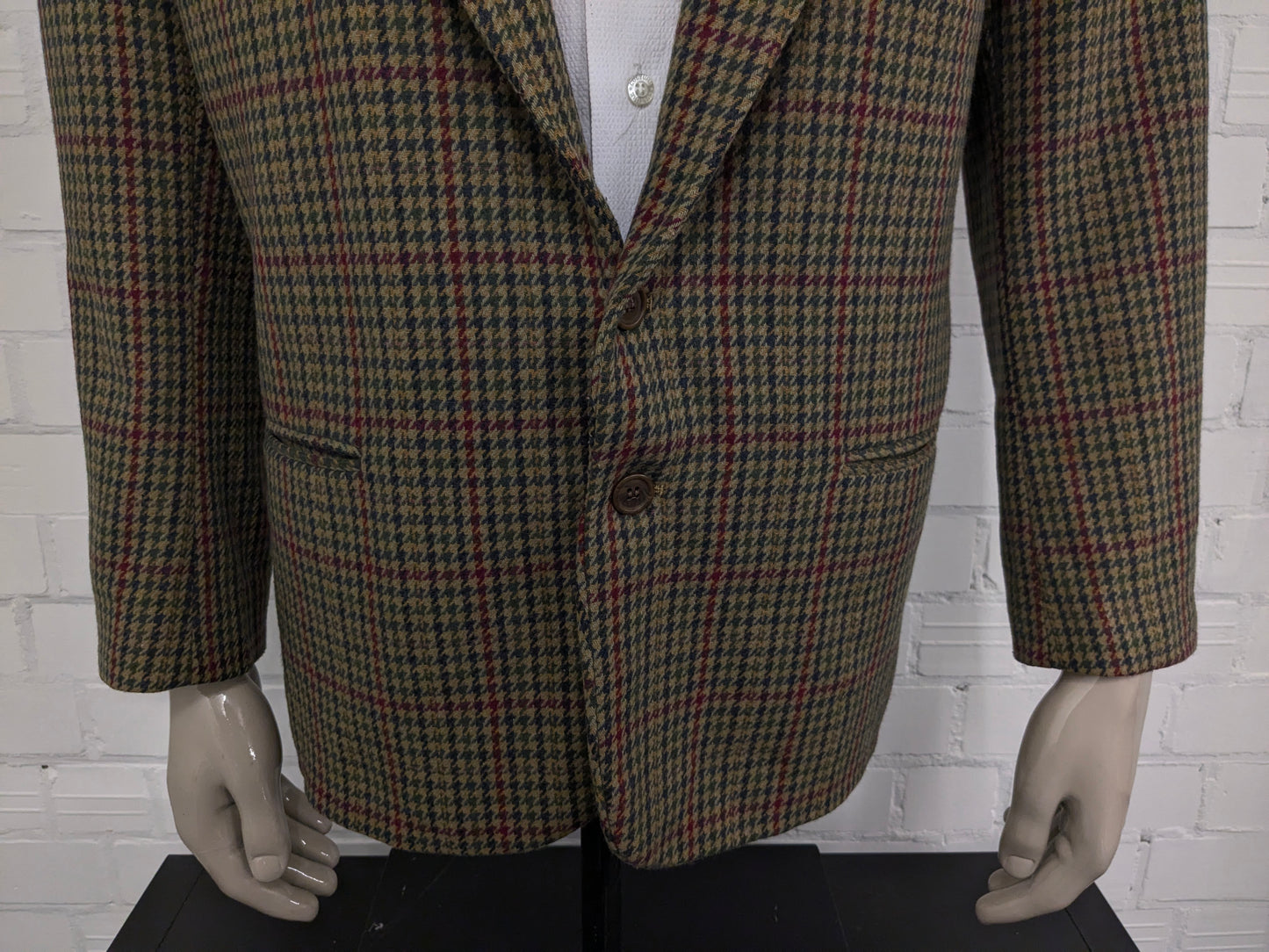 Chaqueta de lana de parada de boxes vintage. Motivo azul rojo verde. Tamaño L.