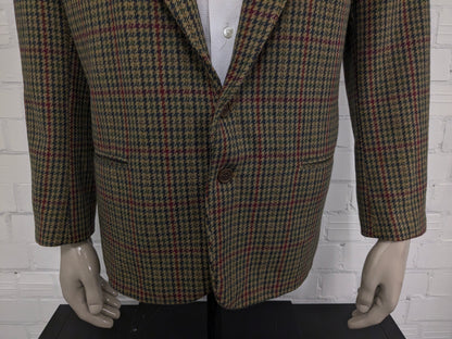 Chaqueta de lana de parada de boxes vintage. Motivo azul rojo verde. Tamaño L.