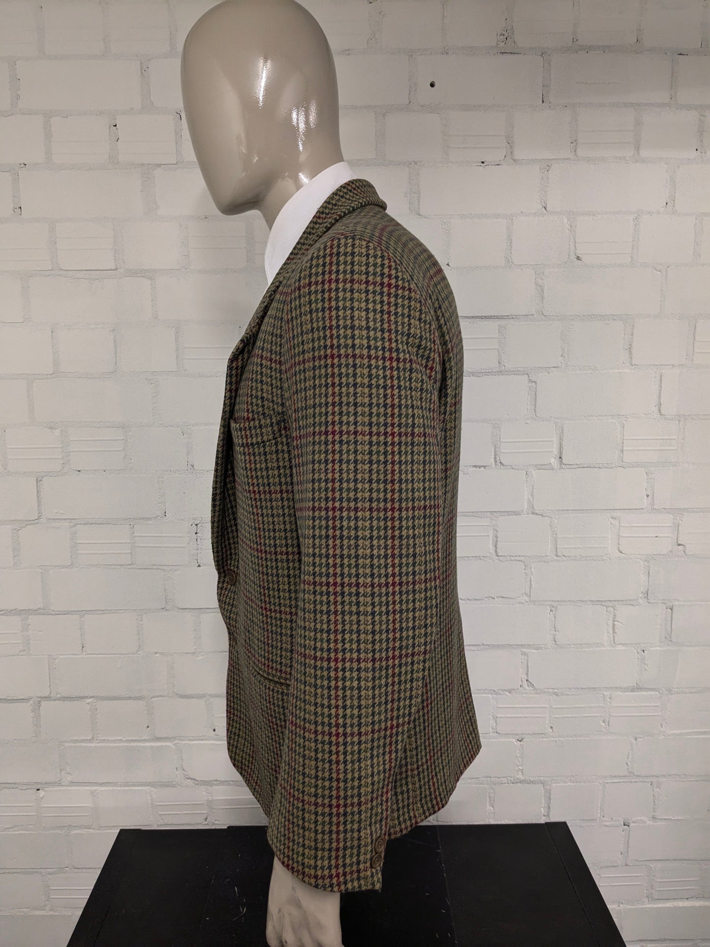 Chaqueta de lana de parada de boxes vintage. Motivo azul rojo verde. Tamaño L.