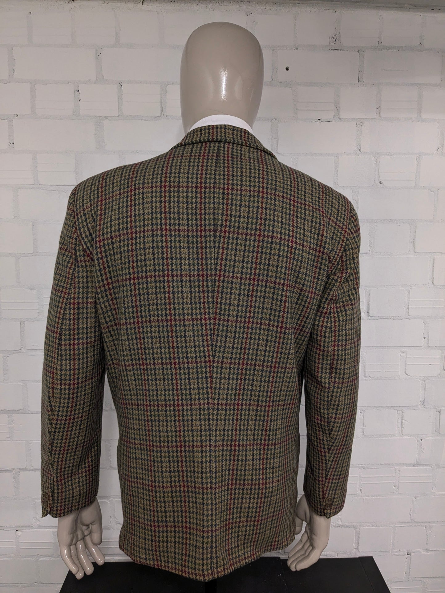 Chaqueta de lana de parada de boxes vintage. Motivo azul rojo verde. Tamaño L.