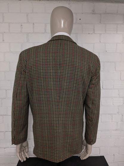 Chaqueta de lana de parada de boxes vintage. Motivo azul rojo verde. Tamaño L.