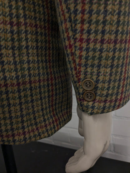 Chaqueta de lana de parada de boxes vintage. Motivo azul rojo verde. Tamaño L.