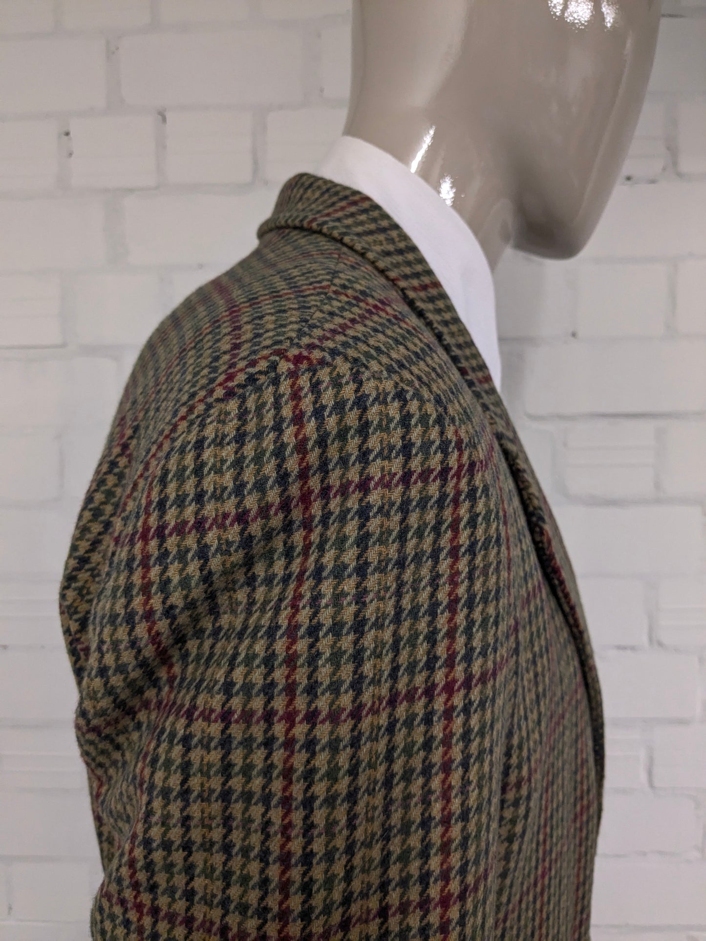 Chaqueta de lana de parada de boxes vintage. Motivo azul rojo verde. Tamaño L.