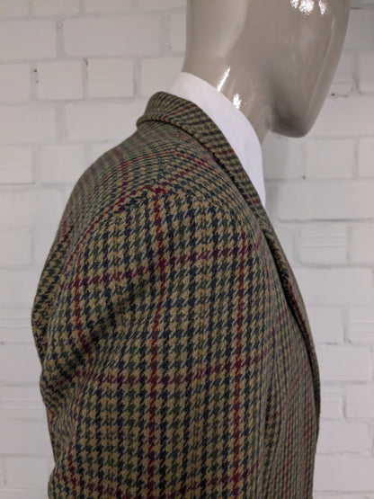 Chaqueta de lana de parada de boxes vintage. Motivo azul rojo verde. Tamaño L.