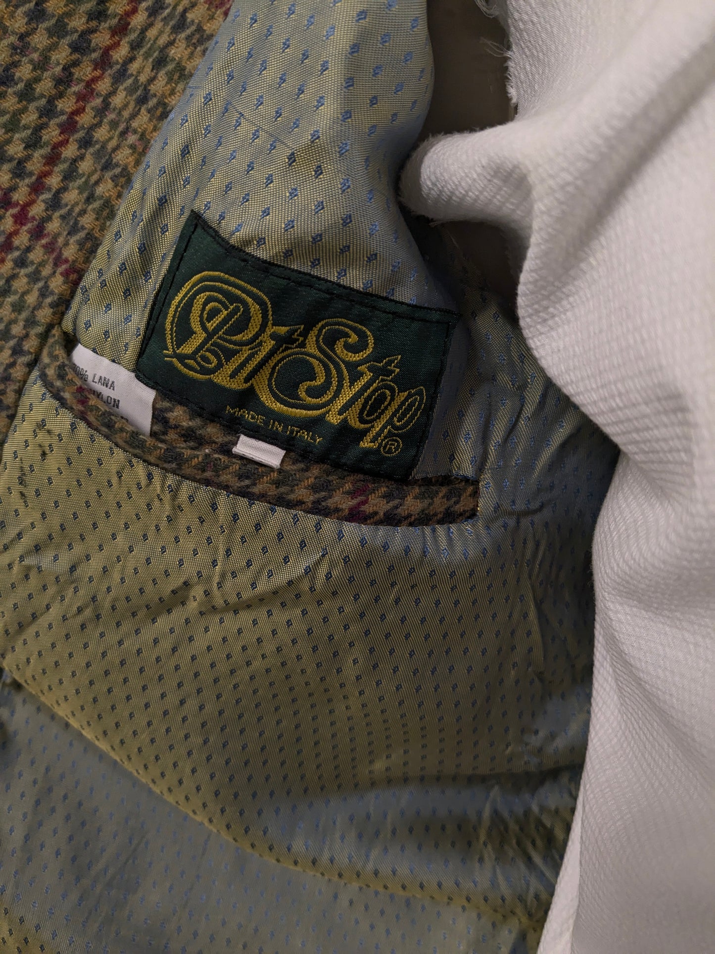 Chaqueta de lana de parada de boxes vintage. Motivo azul rojo verde. Tamaño L.