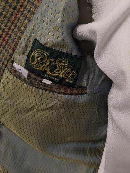 Chaqueta de lana de parada de boxes vintage. Motivo azul rojo verde. Tamaño L.