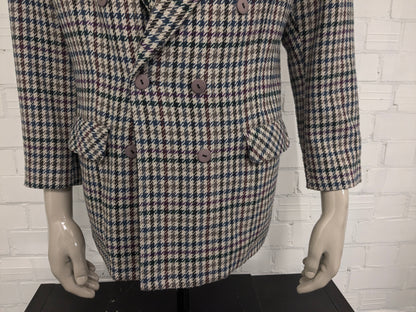 C&A C&A de lana de doble pecho Colbert. Beige Red Blue Motif. Tamaño 26 (52/L).