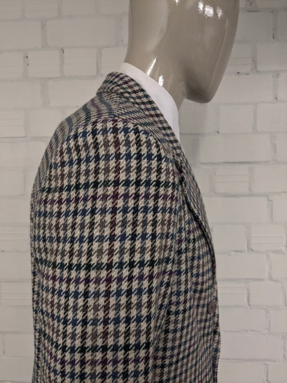 C&A C&A de lana de doble pecho Colbert. Beige Red Blue Motif. Tamaño 26 (52/L).