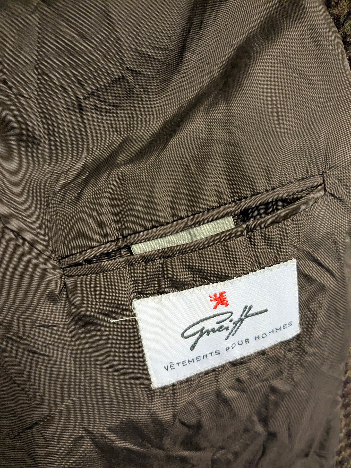 Chaqueta de lana de Greiff vintage. Motín de color verde berenjena. Tamaño 26 (52/L)