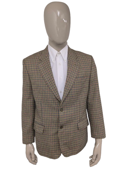 Vintage Marco Fellini woolen jacket. Green blue red motif. Size 54.