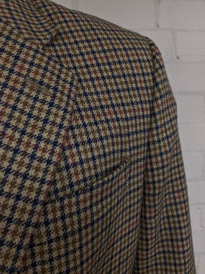 Vintage Marco Fellini woolen jacket. Green blue red motif. Size 54.