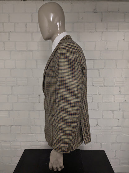 Vintage Marco Fellini woolen jacket. Green blue red motif. Size 54.