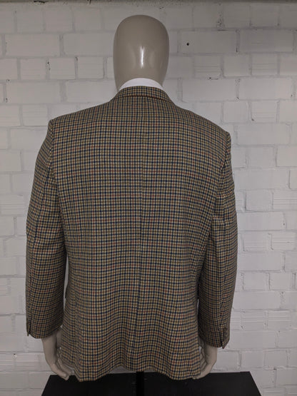 Vintage Marco Fellini woolen jacket. Green blue red motif. Size 54.