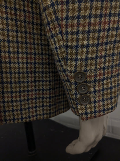 Vintage Marco Fellini woolen jacket. Green blue red motif. Size 54.