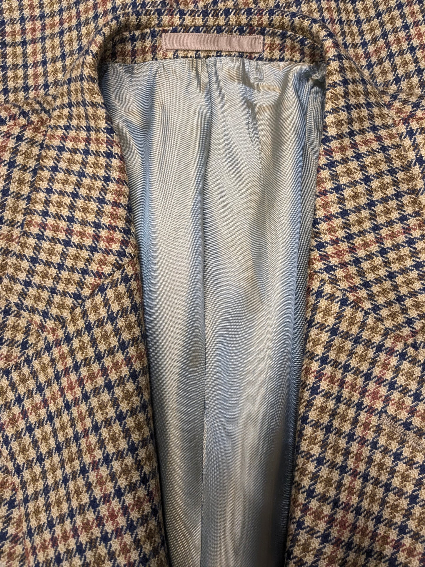 Vintage Marco Fellini woolen jacket. Green blue red motif. Size 54.