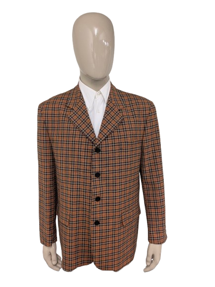 Veste en laine vintage Mister Factice. Orange jaune noir vérifié. Taille 56 / XL.