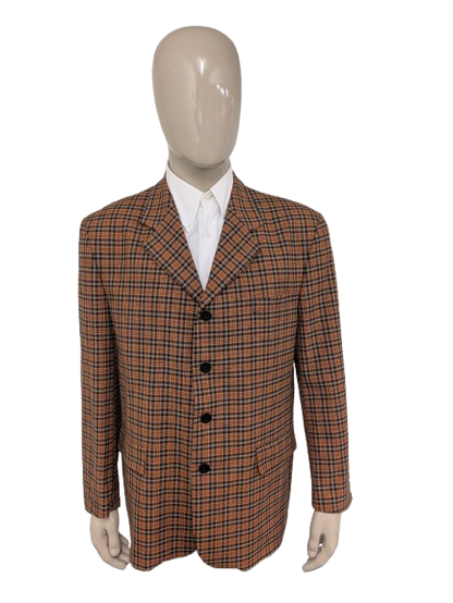 Veste en laine vintage Mister Factice. Orange jaune noir vérifié. Taille 56 / XL.