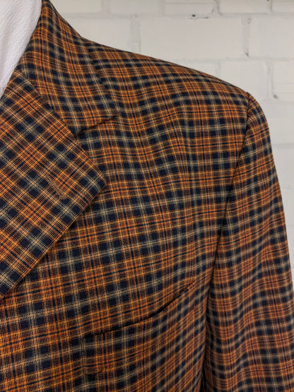Veste en laine vintage Mister Factice. Orange jaune noir vérifié. Taille 56 / XL.