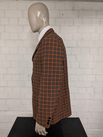 Veste en laine vintage Mister Factice. Orange jaune noir vérifié. Taille 56 / XL.