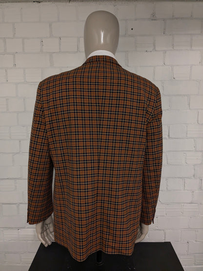 Veste en laine vintage Mister Factice. Orange jaune noir vérifié. Taille 56 / XL.