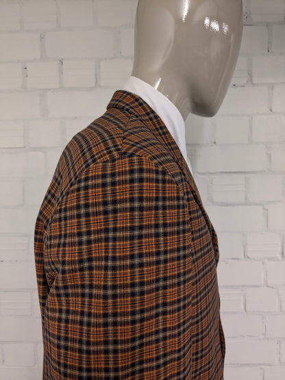 Veste en laine vintage Mister Factice. Orange jaune noir vérifié. Taille 56 / XL.