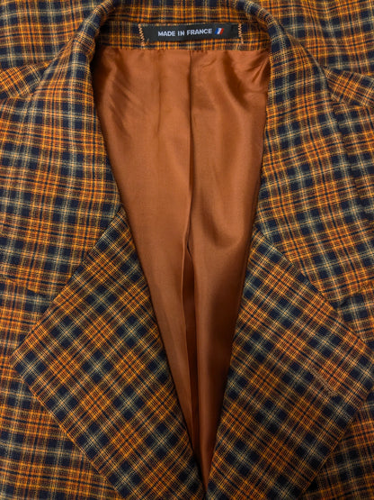 Veste en laine vintage Mister Factice. Orange jaune noir vérifié. Taille 56 / XL.