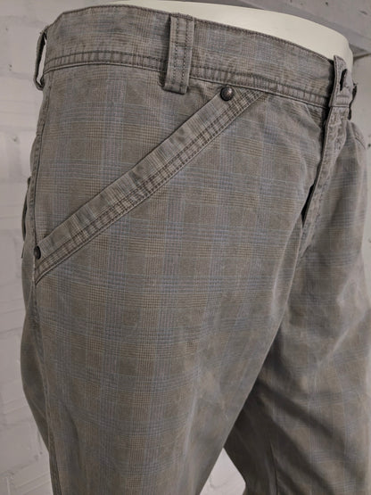 Priess Hommes pants / trousers. Beige blue checked. Size 50 / M.