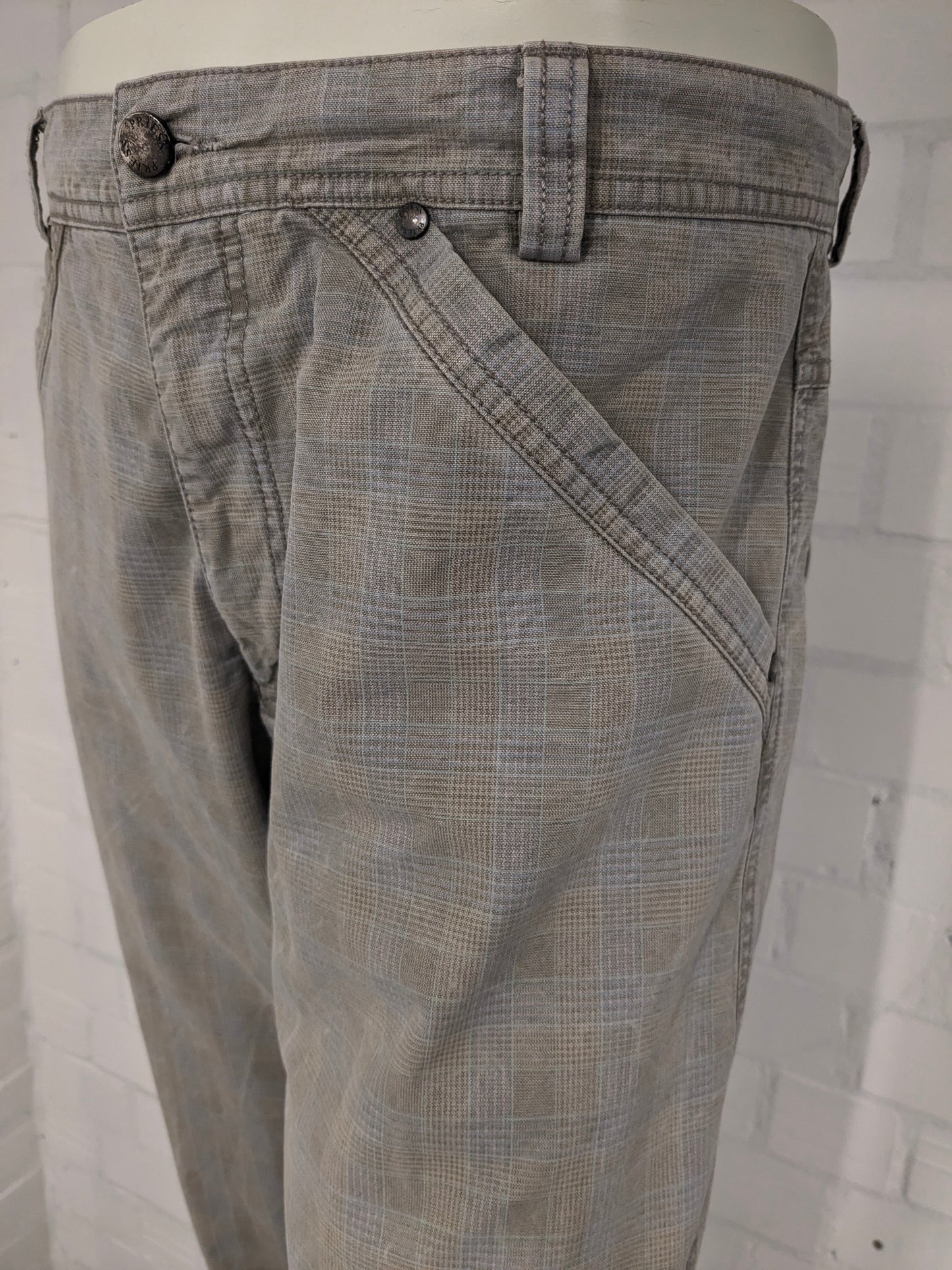 Priess Hommes pants / trousers. Beige blue checked. Size 50 / M.