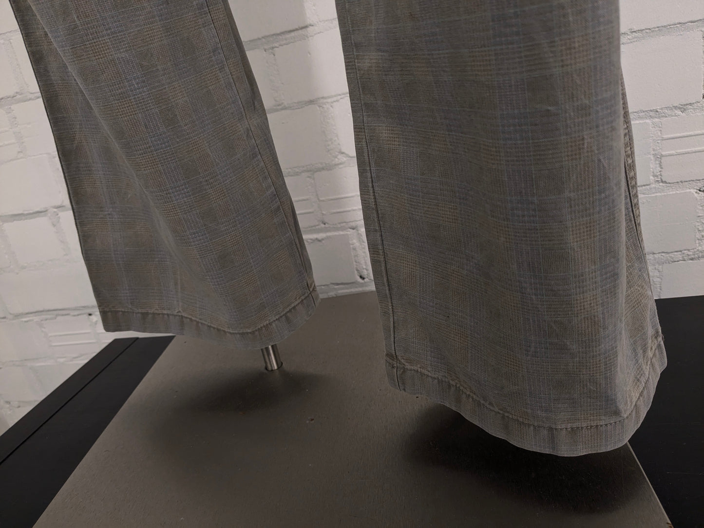 Priess Hommes pants / trousers. Beige blue checked. Size 50 / M.