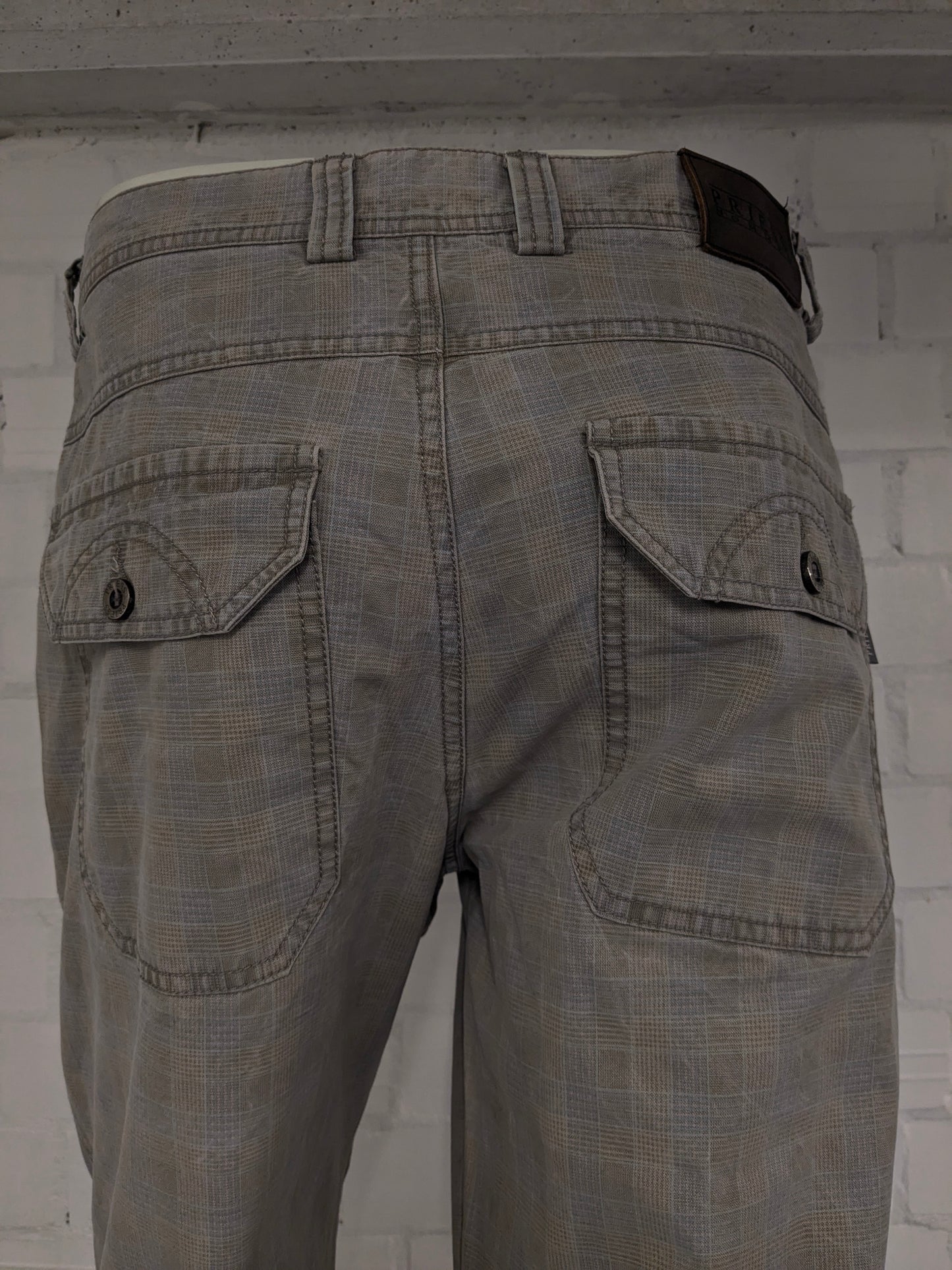 Priess Hommes pants / trousers. Beige blue checked. Size 50 / M.